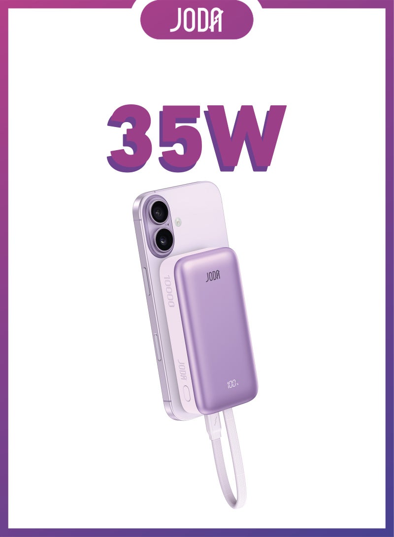 JODA MagTack 10 10000mAh PD 35W Power Bank with Nylon Braided Cable-Purple - Image 1